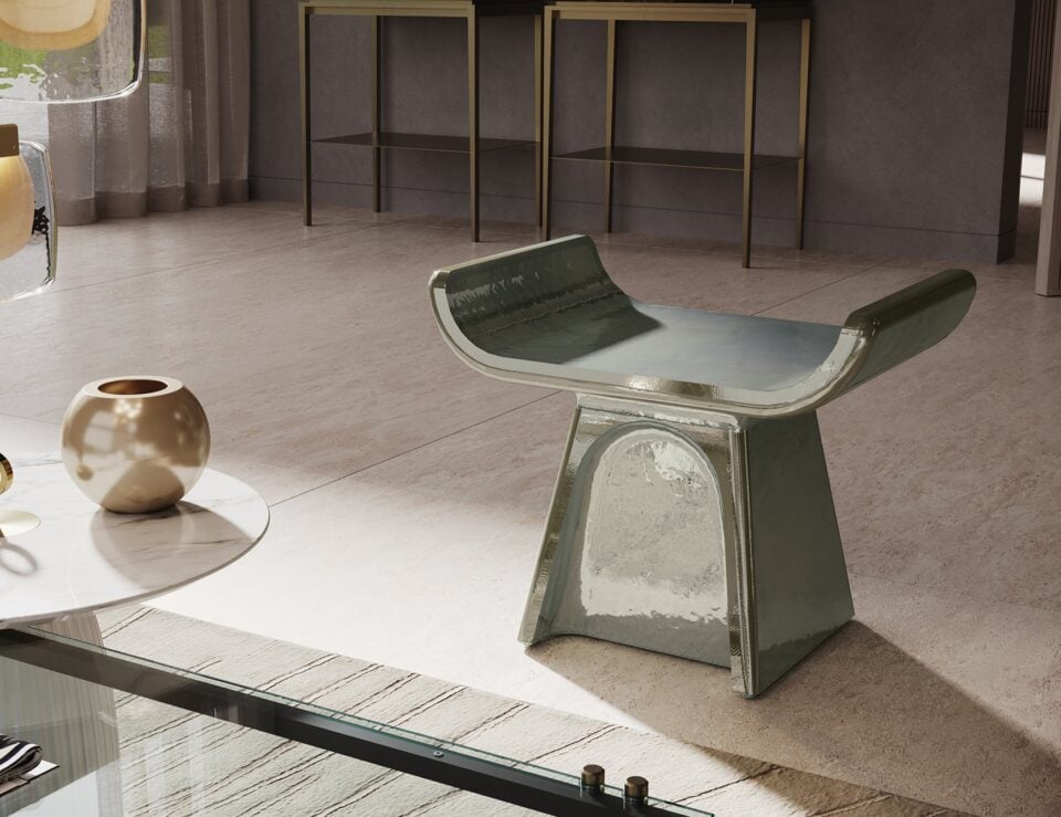 Ottomana modern luxury lounge chair with blue ceramic