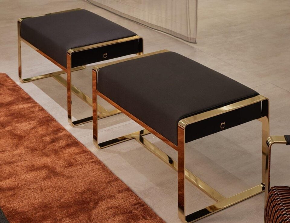 Parabolica modern luxury pouf with black leather