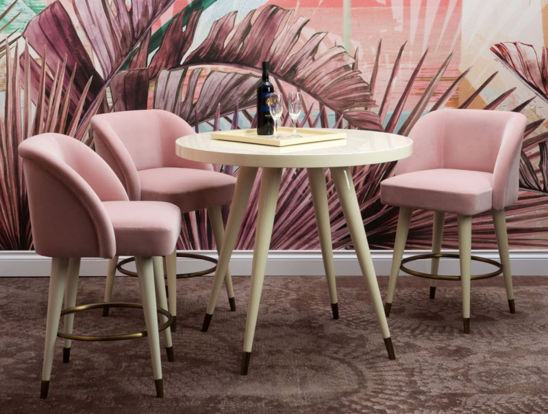 Pauline modern Italian stool with pink fabric