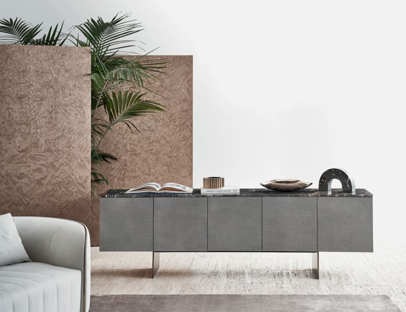 Penelope modern luxury credenza with grey leather