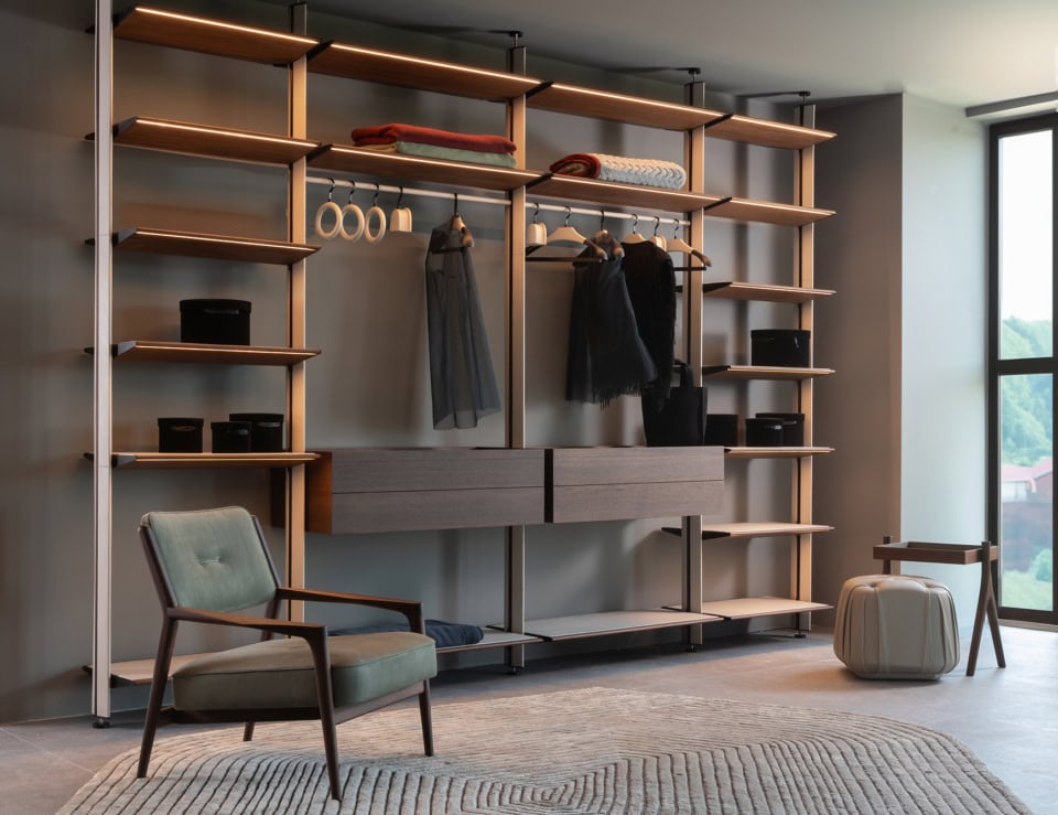 Leather armchair with wooden frame in a living room setting