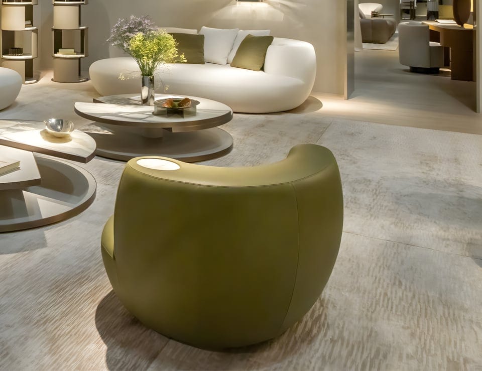 Leather swivel armchair in living room setting