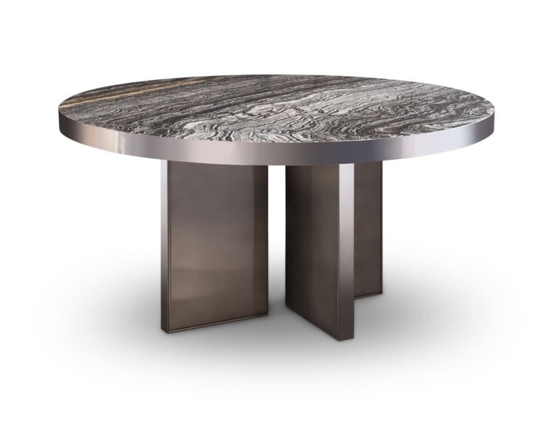 Revenge Round modern luxury table with grey Mosaic marble