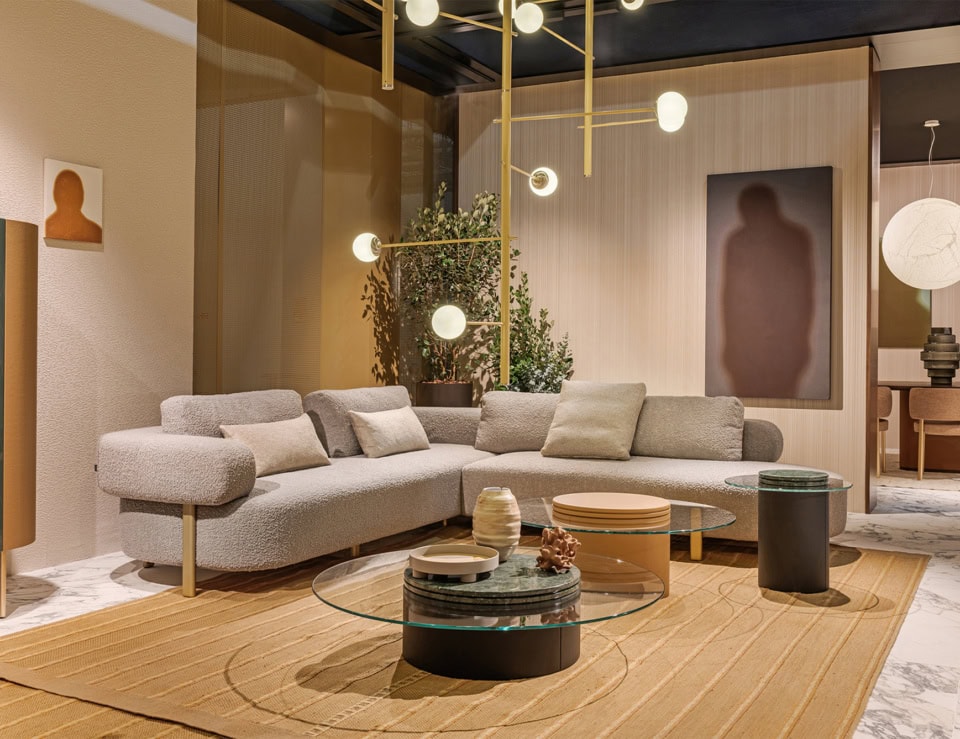 Fabric modular sectional sofa in living room setting