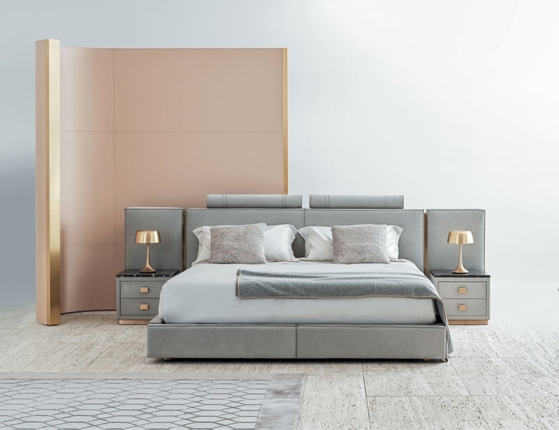Rubik Big modern luxury bed with grey upholstered leather