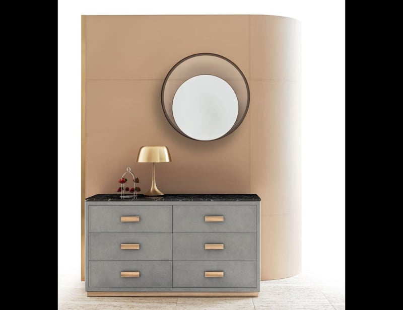 Rubik modern luxury chest of drawers with grey upholstered leather