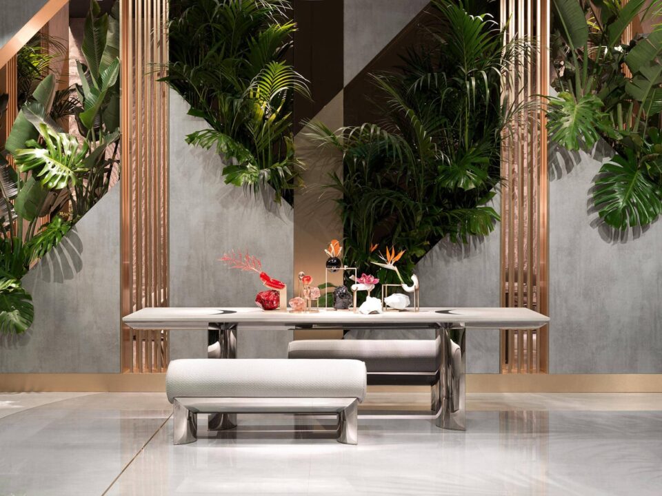 Freddie Outdoor Dining Room modern luxury table with white cement