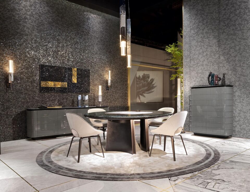 Jason Dining Room modern luxury table with green Macro mosaic marble