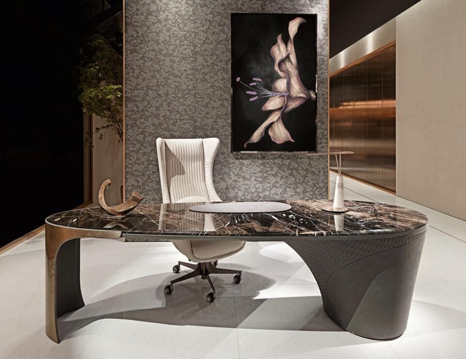 Jet Plane Office Room modern luxury desk with brown Caffe Amaro Carrara marble
