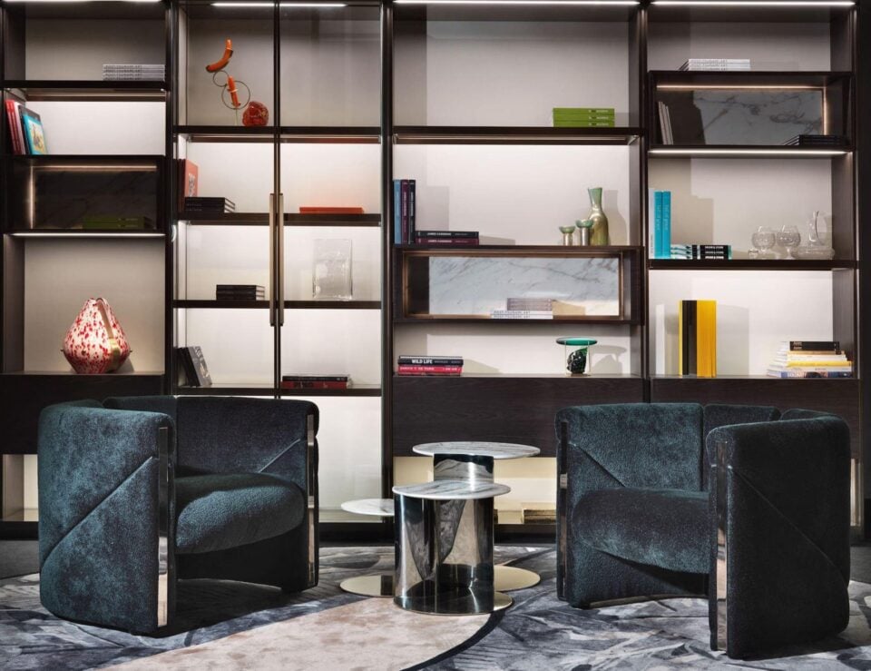 Petra Office Room modern luxury armchair with blue leather