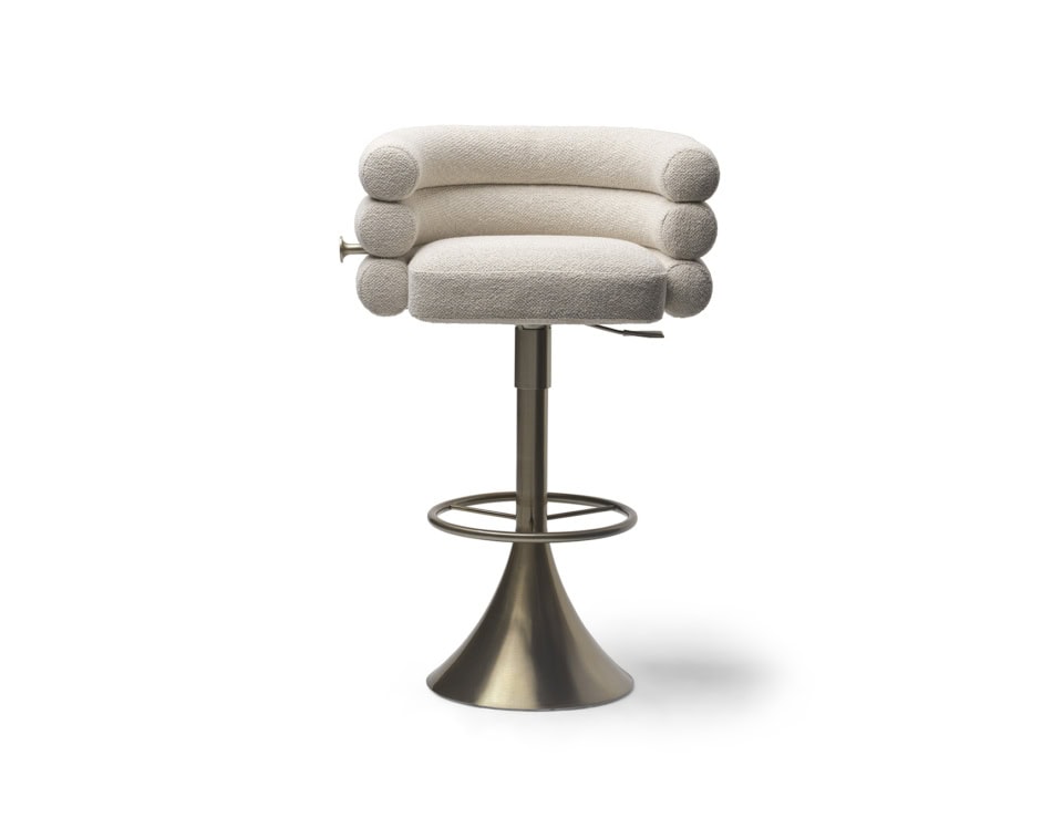 Voluptas stool with steel base and upholstered wood seat