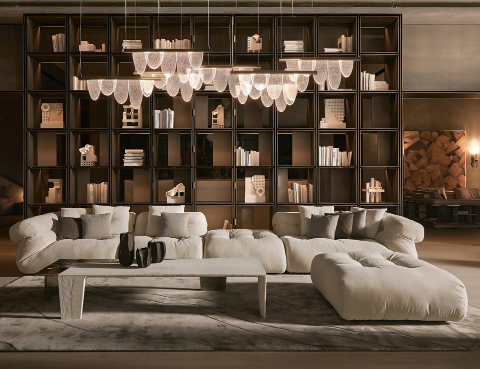Leather sectional sofa with chaise in living room setting